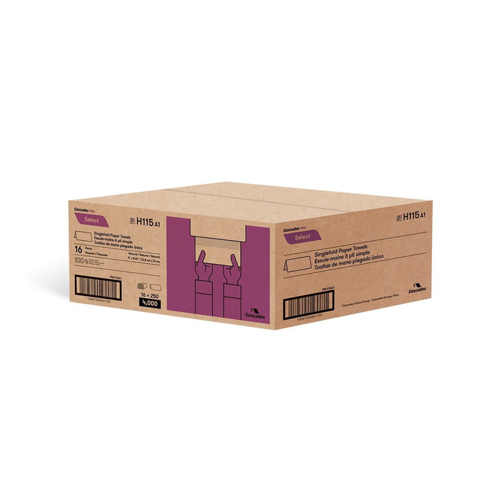 Cascades Pro Select - H115 - Singlefold Kraft Hand Paper Towel - 4000 Sheets/Case - Bulk Mart