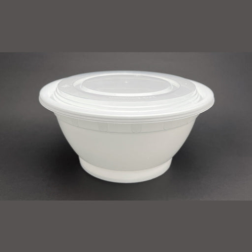 PCM - 38 Oz Microwaveable White Bowl + Clear Lid Combo - 150/Case - Bulk Mart