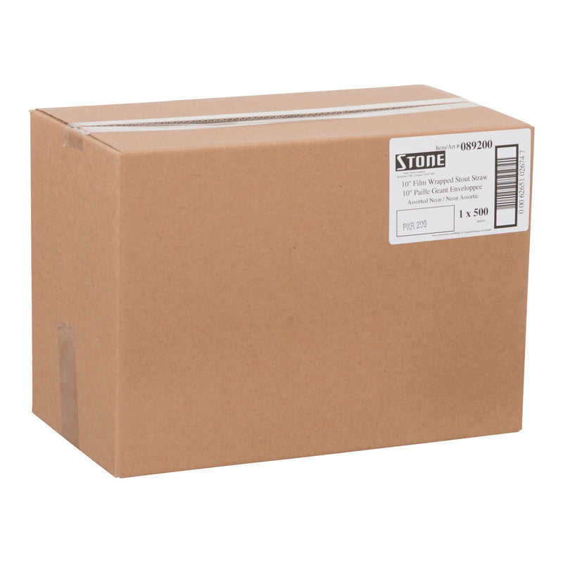 10" Bubble Tea Straw Mixed Neon Wrapped 1.2 x 25 cm - 500/Box