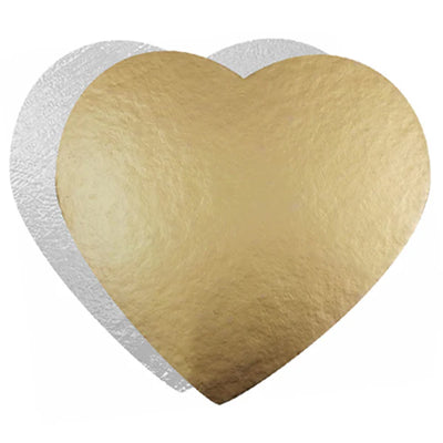 10" x 0.80 Heart Shaped Gold & Silver Reversible Cake Sheets - 10/Pack
