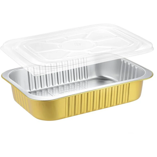 DURA - 32 Oz Foil Container Gold & Silver With Clear Flat Lids 