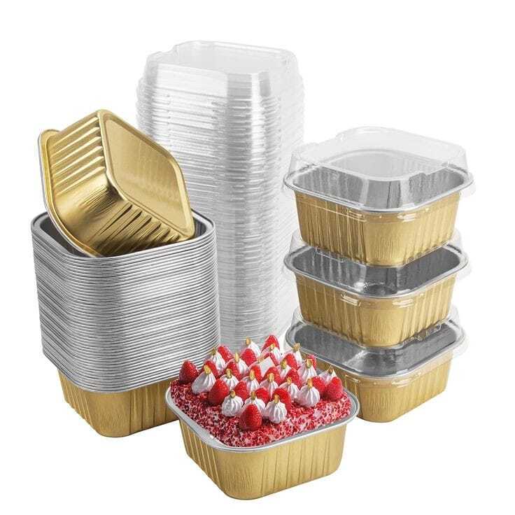 3" Square Foil Baking Cup Gold Base With Clear Lid