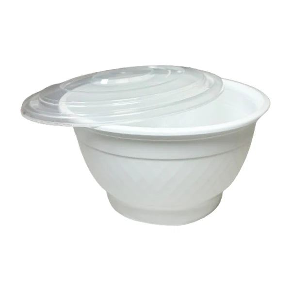 42 Oz Microwaveable White Bowl + Clear Lid Combo - 150/Case