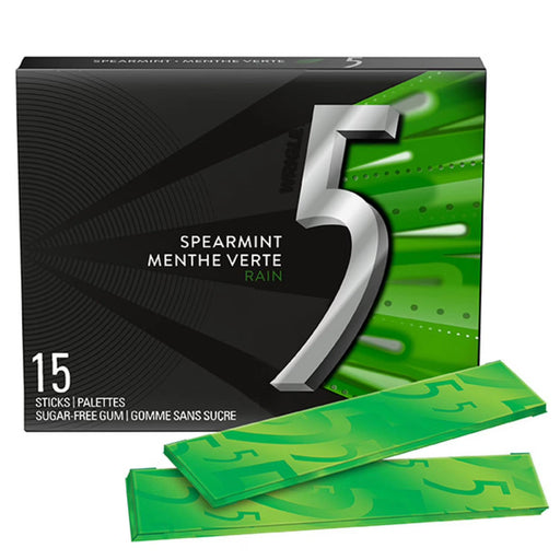 5 Gum - Spearmint Rain Sugar Free Chewing Gum 15 Pcs - 10 Packs