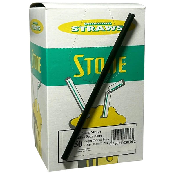 6" Cocktail Straws Black Unwrapped 022650 - 9 x 250/Case