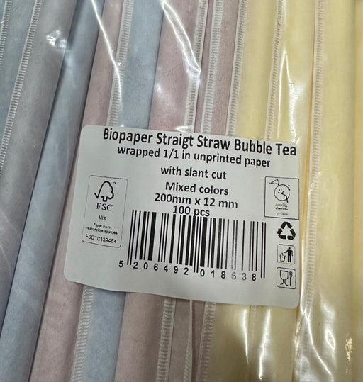 8" Bubble Tea Straw Mixed Neon wrapped Biopaper