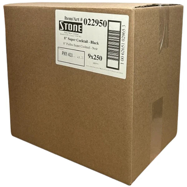 8" Cocktail Straw Black Unwrapped 022950 - 9 x 250/Case