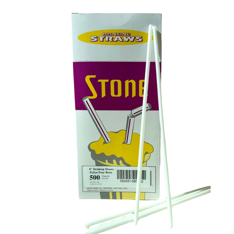8" Regular Straws White Unwrapped 11100 - 9 x 500/Case