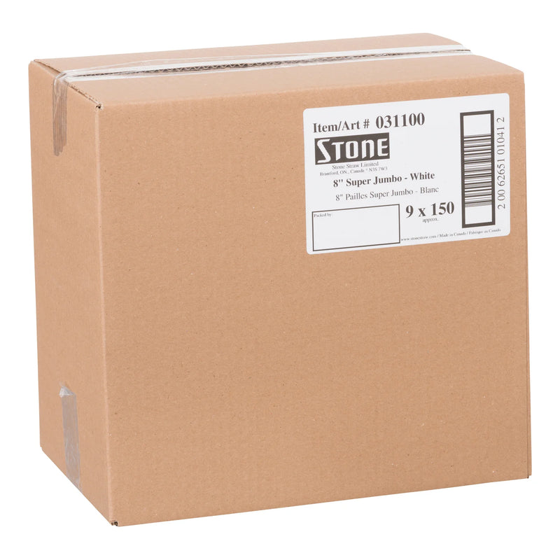 8 Inch Super Jumbo Straw White Unwrapped 031100 - 9 x 150