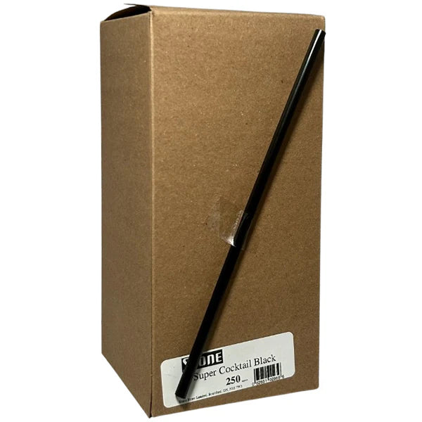 8" Cocktail Straw Black Unwrapped 022950 - 9 x 250/Case