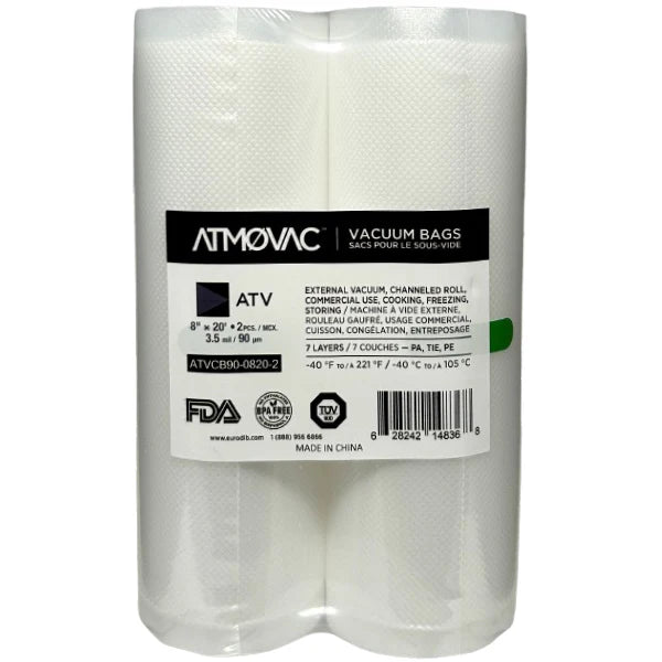 8" x 20 ft Channeled Vacuum Bags Roll - 2 Pack