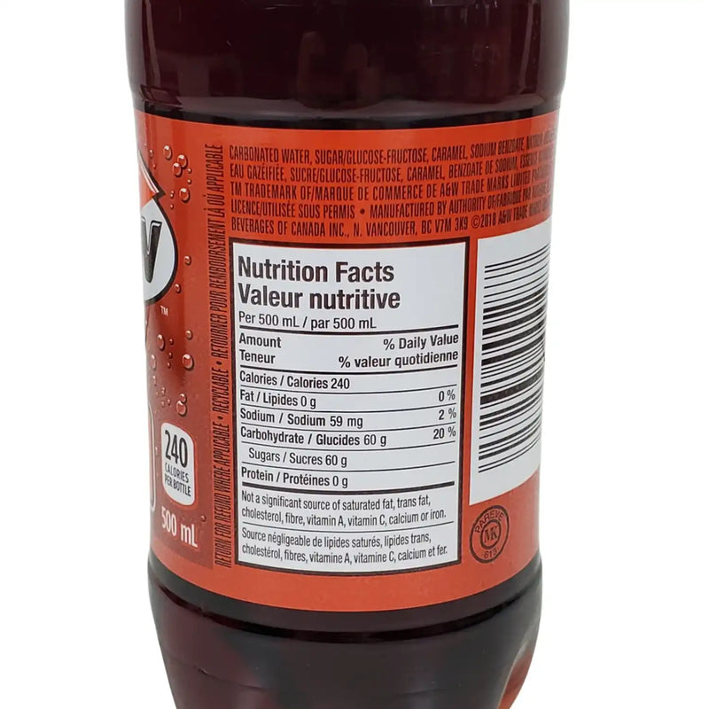 ingredient list of A&W Root Beer 500 ml 