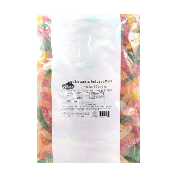 Albanese Large Sour Assorted Fruit Gummi Worms Bulk 4.5 Lbs