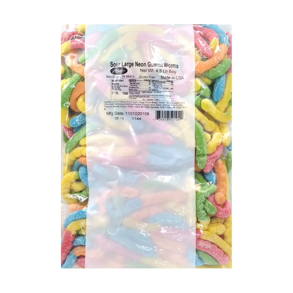 Albanese Sour large Neon Gummi Worms Bulk 4 x 4.5 Lbs, Wholesale