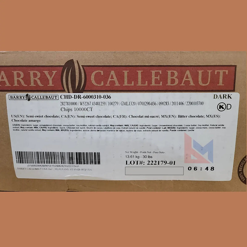 Barry Callebaut - Semi Sweet Dark Chocolate Chips 10,000 Count - 30 Lbs