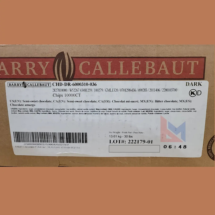 Barry Callebaut - Semi Sweet Dark Chocolate Chips 10,000 Ct. - 30 Lbs