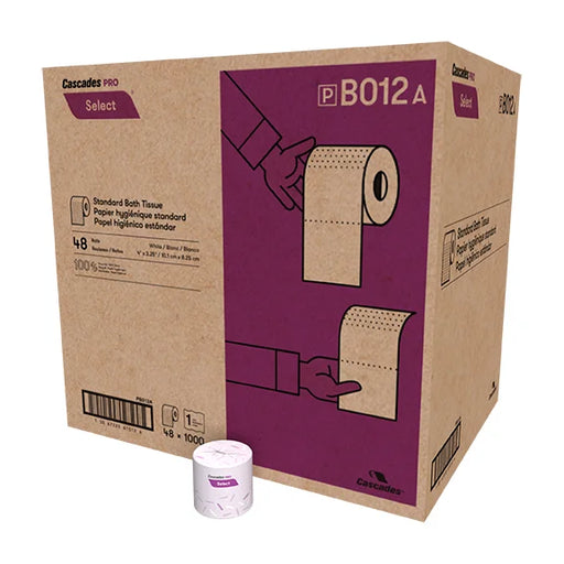 Cascades B012 - 1 Ply Standard Toilet Paper Roll 1000 Sheets - 48/Case