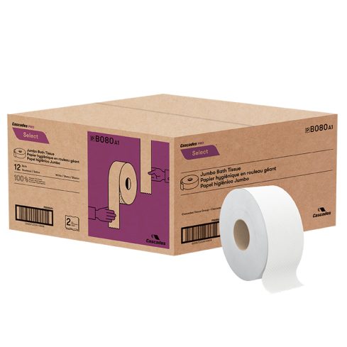 Cascades Pro - B080 Jumbo Toilet Paper 3.3" x 500', 2 Ply - 12/Case
