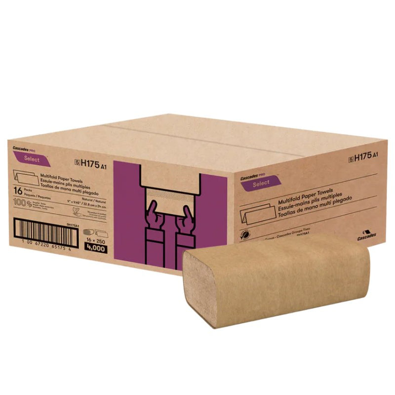 Cascades Pro H175 - Multifold Kraft Hand Towel 1 Ply 9" x 9.45" - 4000 Sheets