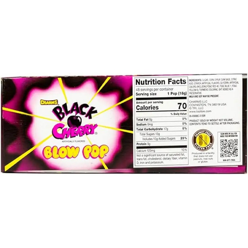 Charms - Blow Pop Black Cherry Lollipops - 48 x 18g