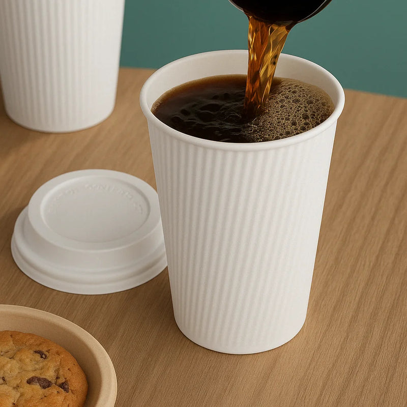 12 Oz Hot Paper Ripple Cup White With Insulated Double Wall - 5 x 25/Pack