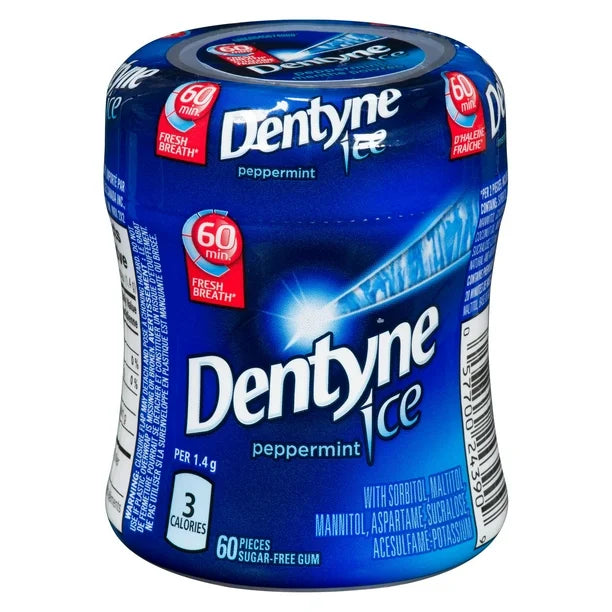 Dentyne - Ice Peppermint Sugar Free Gum Bottle 60 Pcs - 6 Packs