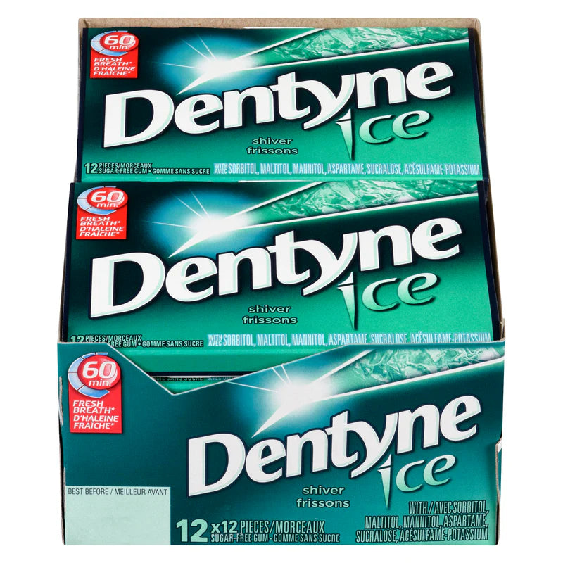 Shivers Ice Dentyne Ice Shiver Sugar Free Gum 12 Pcs 12 Packs, Bulk Mart