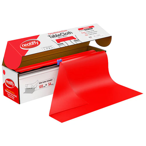 Disposable Plastic Tablecloth Roll Red 54" x 108 ft - Each