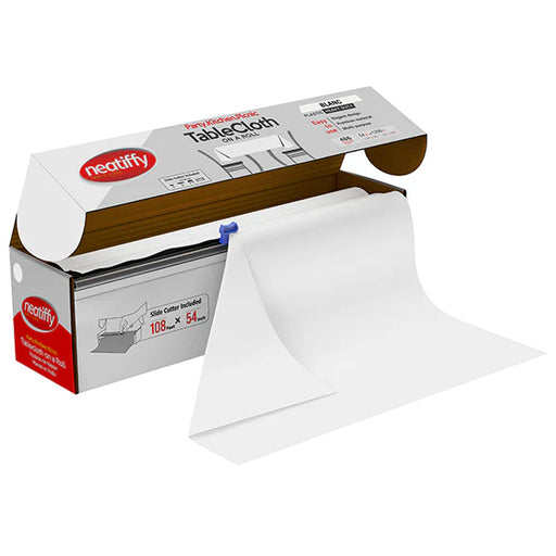 Disposable Plastic Tablecloth Roll White 54" x 108 ft - Each