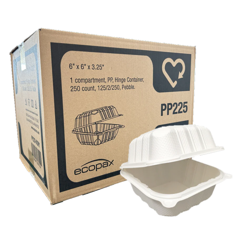Ecopax - 6" x 6" x 3.25" PP Microwavable Take Out Container White - 250/Case