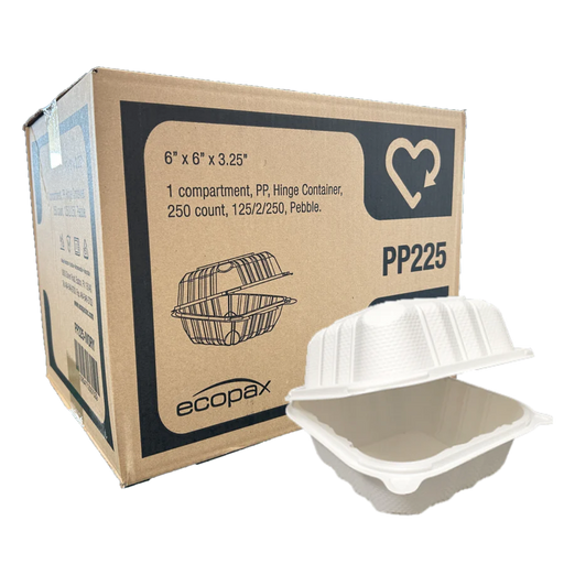 Ecopax - 6" x 6" x 3.25" PP Microwavable Take Out Container White - 250/Case