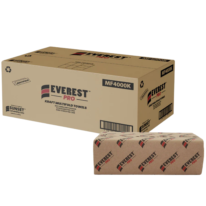 Everest Pro MF4000K - Kraft Multifold Hand Towel 250 Sheets - 16 Packs