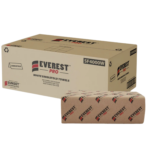 Everest Pro SF4000W White Singlefold Hand Towel 250 Sheets -16 Packs