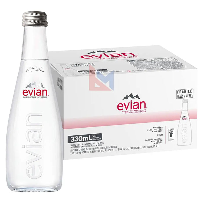 Evian - Natural Spring Water Glass Bottle - 20 x 330 ml