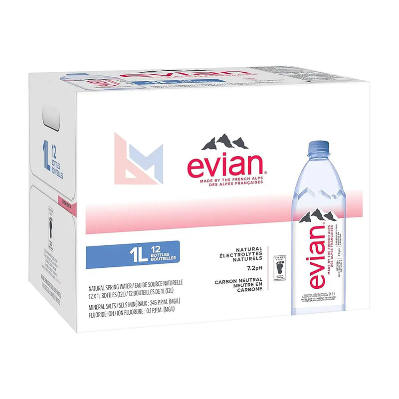 Evian - Natural Spring Water Plastic Bottle - 12 x 1 L