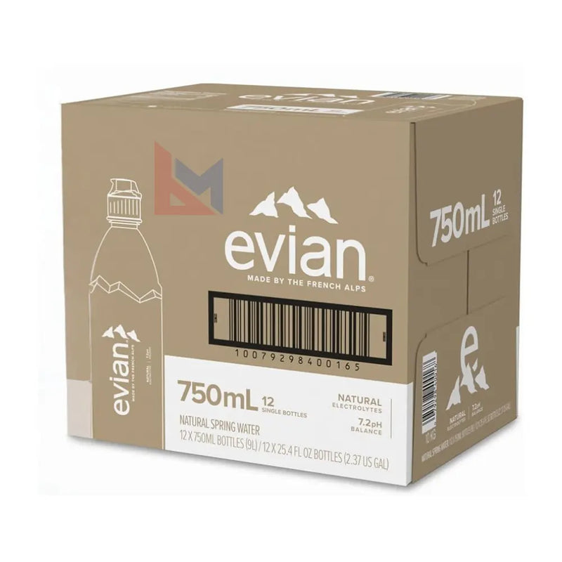 Evian - Natural Spring Water Plastic Sport Cap - 12 x 750 ml