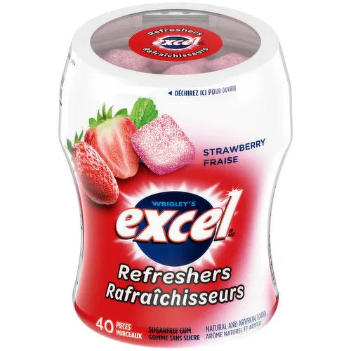 Excel - Refreshers Strawberry Gum Bottle 40 Pcs - 6 Packs