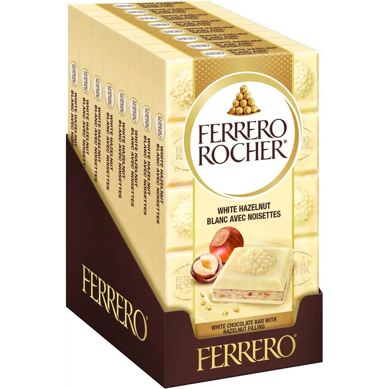 Ferrero Rocher - White Chocolate Bar With Hazelnut Filling - 8 x 90g