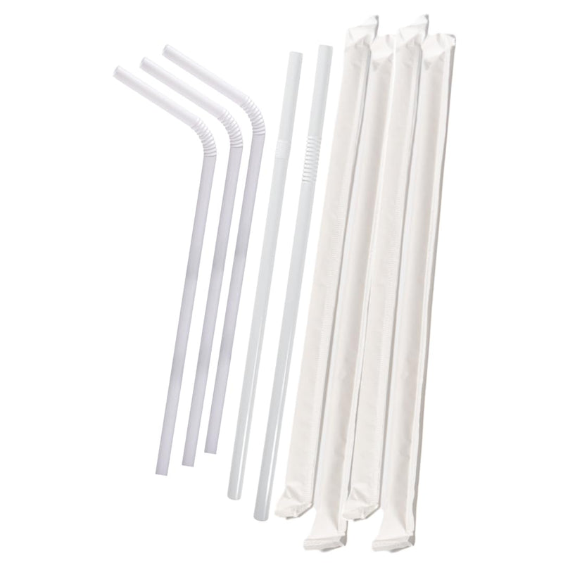 Flexible Plastic Straw White Individually Wrapped