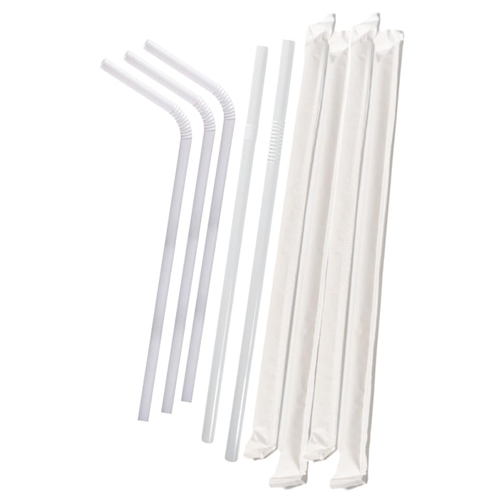 Flexible Plastic Straw White Individually Wrapped