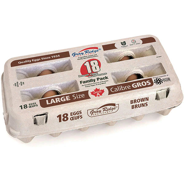 Gray Ridge - Large Brown Eggs - 18 Pack