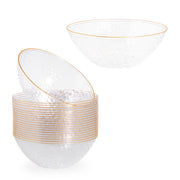 Hammered Clear Plastic Bowls With Gold Rim 16 Oz