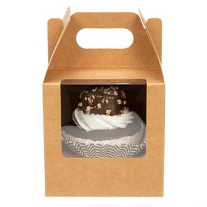 Kraft 1 Cupcake Box With Window, Handle & Insert Combo 4" x 4" x 4" - 100/Pack