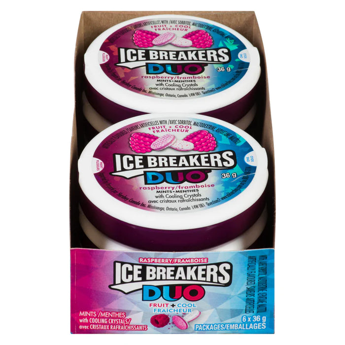 Ice Breakers - Duo Fruit & Cool Sugar Free Mints Raspberry- 6 x 36g