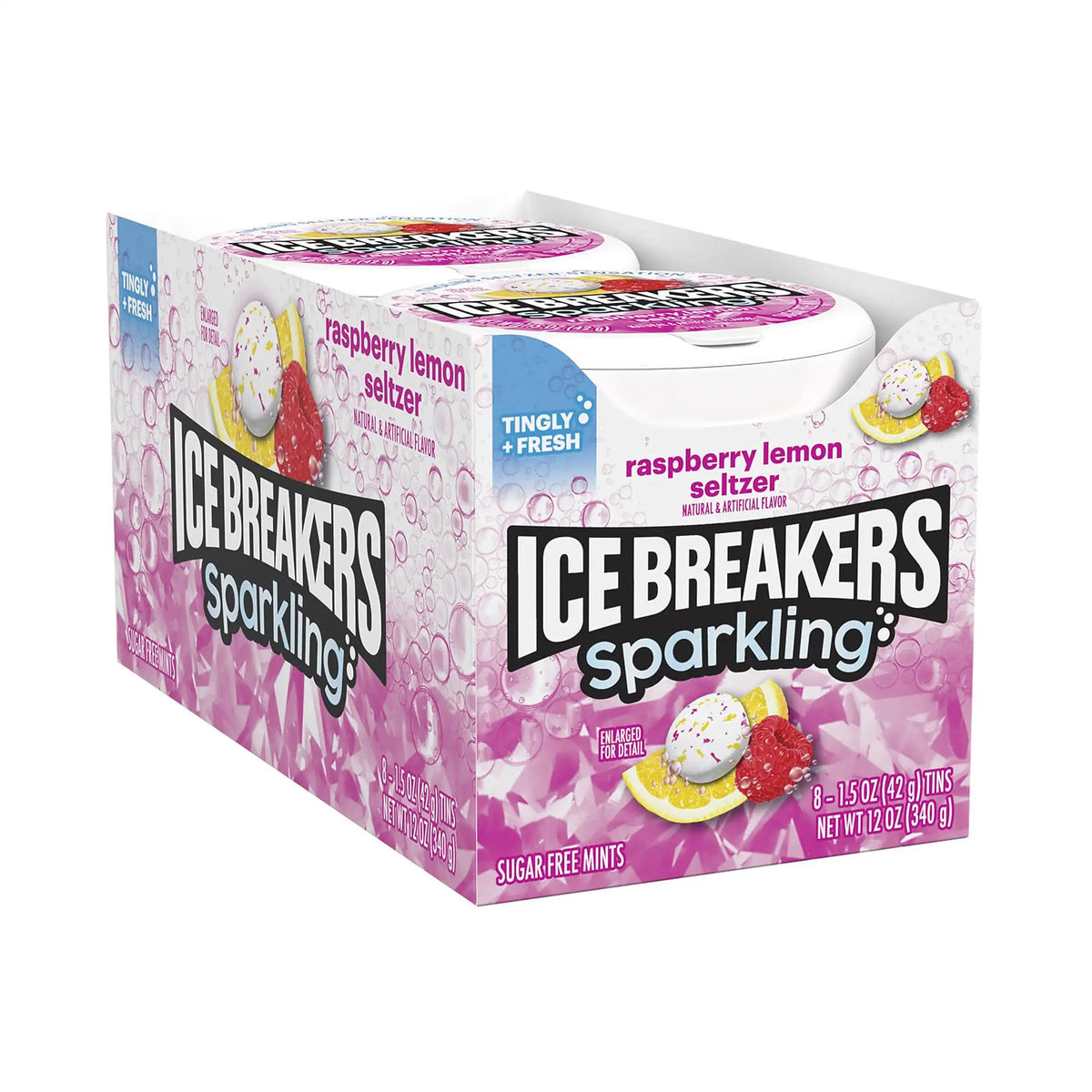 Ice Breakers Sparkling Raspberry Lemon Seltzer Sugar Free Mints 8 x 42g ...