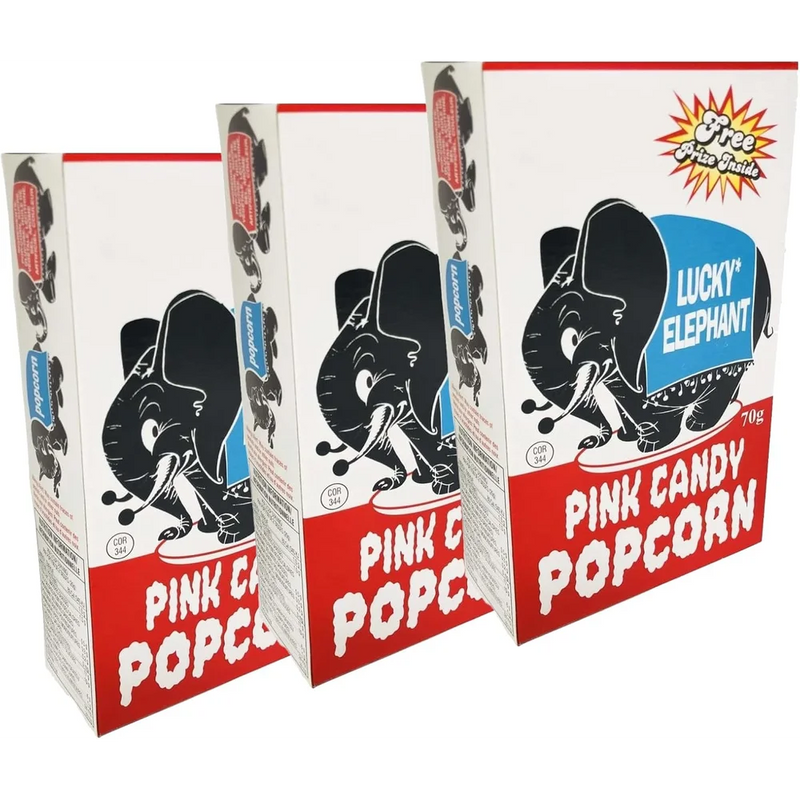 Lucky Elephant Pink Candy Popcorn, Free Prize Inside - 12 x 70g