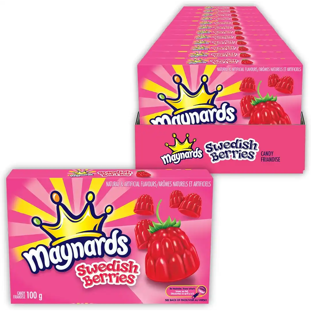 Maynards Swedish Berries Gummy Candy Theatre Box 12 x 100g — Bulk Mart