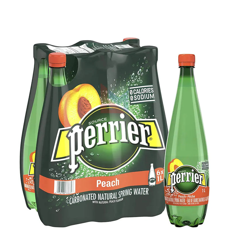 Perrier - Peach Sparkling Natural Mineral Water PET - 6 x 1 L