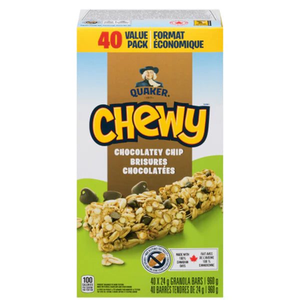 Quaker Chewy Granola Bar Chocolate Chip - 40 x 24g, Wholesale Canada ...