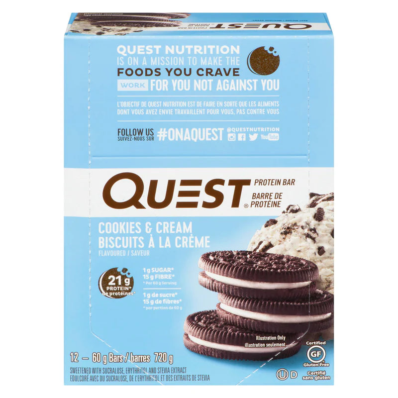 Quest Protein Bar Cookies & Cream 12 x 60g, Nutrition Bars Supplier ...
